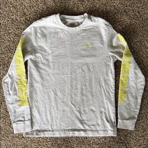 Vans Men's Beige with Neon Yellow logos -Long Sleeve Tee size medium